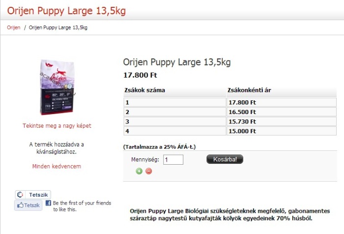 Orijen Puppy Large Breed 13,5 kg - többzsákos árak